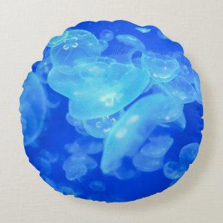 Blue ocean transparent jellyfish round pillow