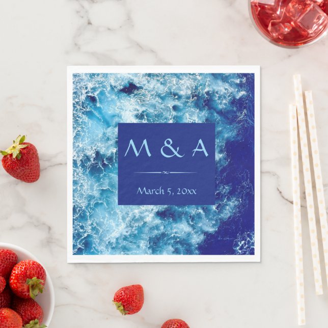 Blue Ocean Water Wedding Luncheon Napkin (Insitu)