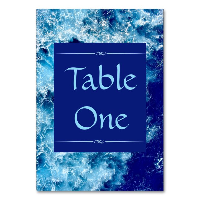 Blue Ocean Water Wedding Table Numbers (Front)