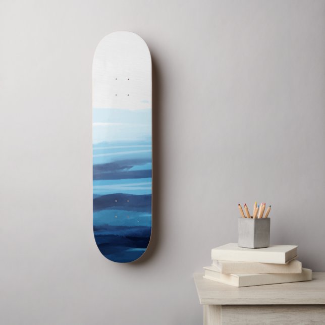 Blue Ocean Watercolor Abstract Sea Monogram Skateboard (Wall Art)