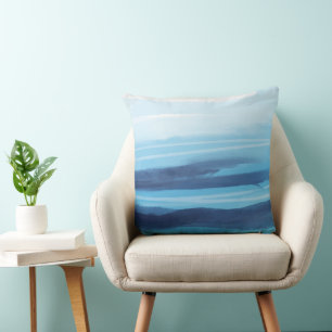 Blue Ocean Watercolor Abstract Sea Monogram Throw Pillow