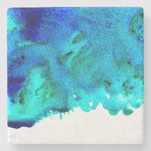 Blue ocean watercolor marble abstract stone coaster