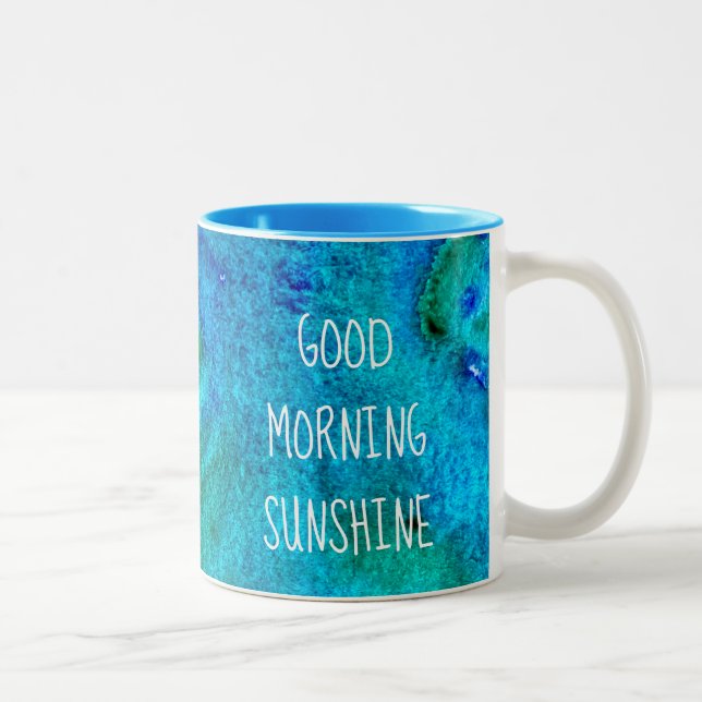 Blue ocean watercolor marble abstract Two-Tone coffee mug (Right)