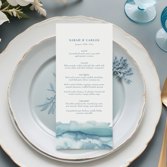 Blue Ocean Watercolor Wedding Menu (Creator Uploaded)