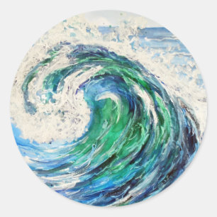 Blue Ocean Wave Classic Round Sticker
