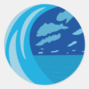 Blue ocean wave clouds blue night sky classic round sticker