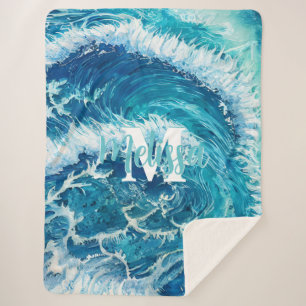 Blue Ocean Wave II Sherpa Blanket