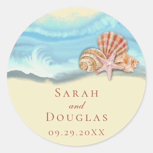 Blue Ocean Wave Wedding Sticker (Front)