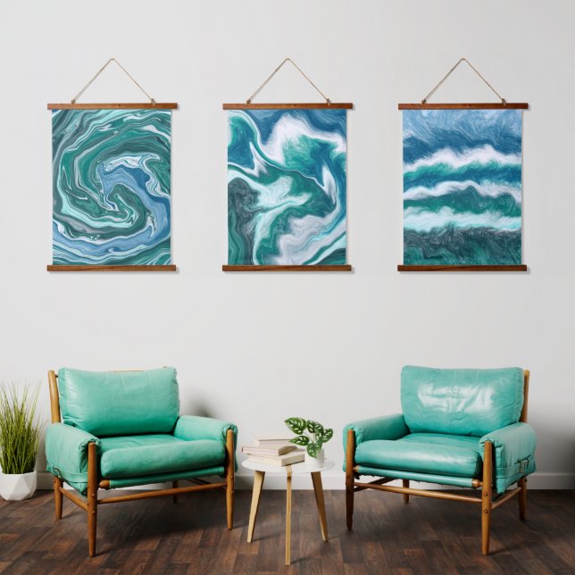 Blue Ocean Waves Abstract Fluid Art Hanging Tapestry (Living Room)