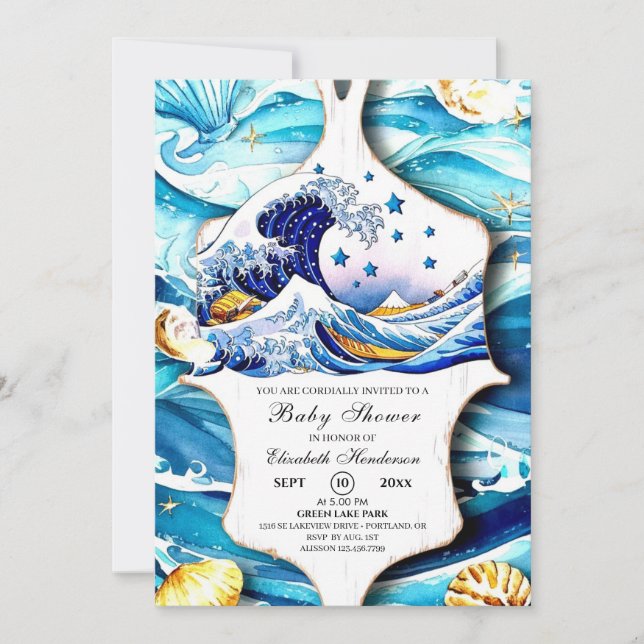 Blue Ocean Waves Baby Shower Invitation (Front)