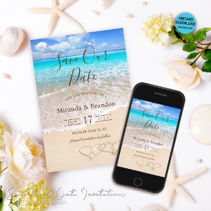 Blue Ocean Waves Beach Save the Date Invitation