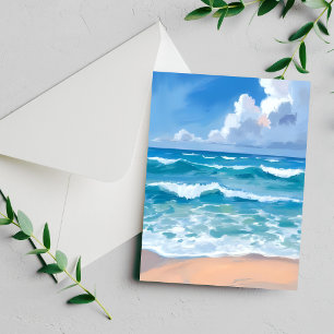 Blue Ocean Waves Beach Sea Watercolor Card