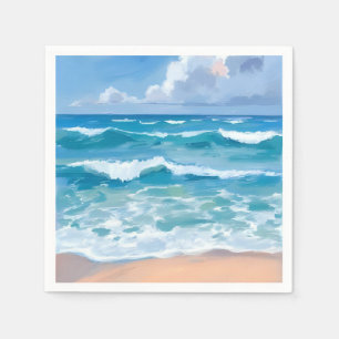 Blue Ocean Waves   Beach Sea Watercolor  Napkin