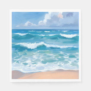 Blue Ocean Waves   Beach Sea Watercolor  Napkin