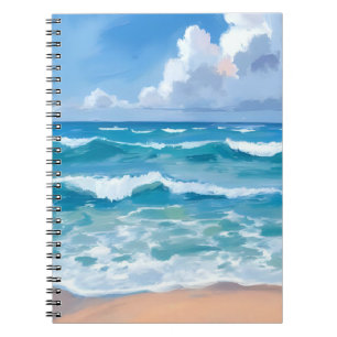 Blue Ocean Waves   Beach Sea Watercolor  Notebook