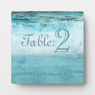 Blue Ocean Waves Beach Table Number Plaque