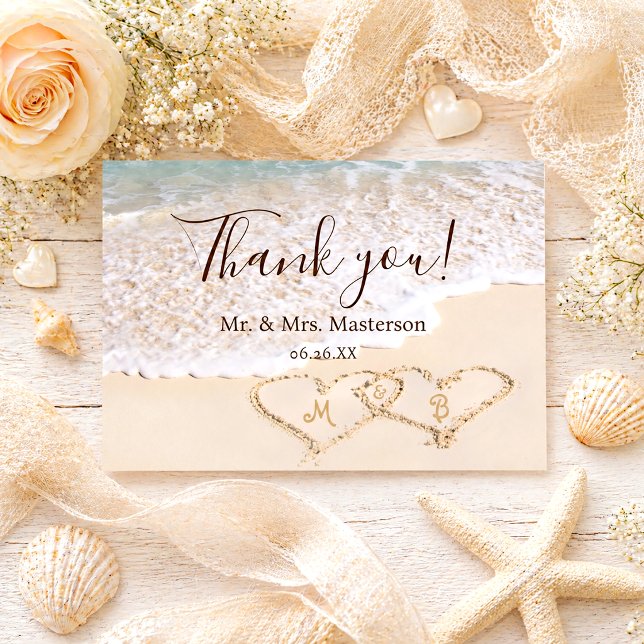 Blue Ocean Waves Beach Wedding Thank You Card (Creator Uploaded)