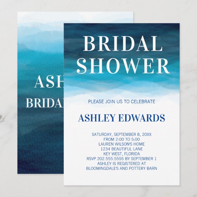 Blue Ocean Waves Bridal Shower Invitation (Front/Back)