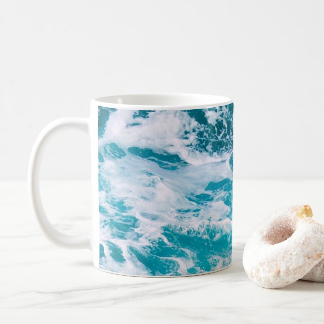 Blue Ocean Waves Coffee Mug (With Donut)