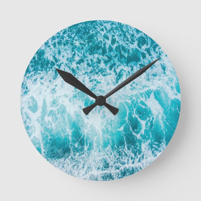 Blue Ocean Waves Explore Round Clock (Front)