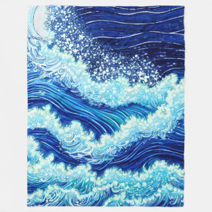 Blue Ocean Waves Fleece Blanket