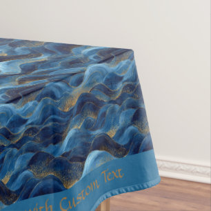 Blue Ocean Waves Gold Glitter Custom Design Tablecloth