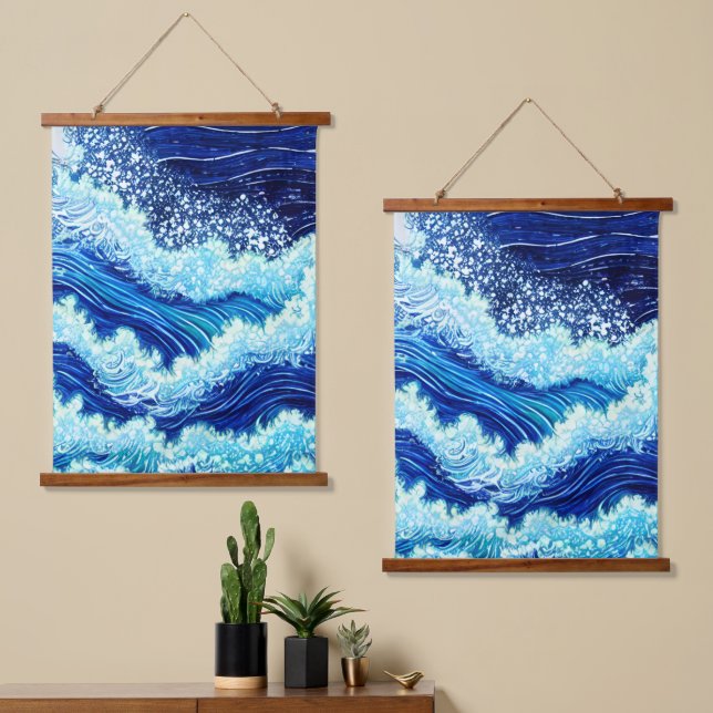 Blue Ocean Waves Hanging Tapestry (Asymmetrical)