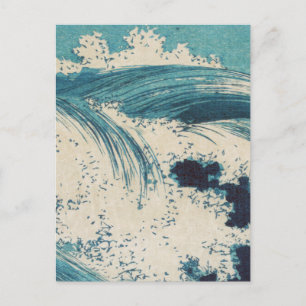 Blue Ocean Waves Japanese Woodcut Postcard