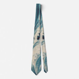 Blue Ocean Waves Japanese Woodcut Tie