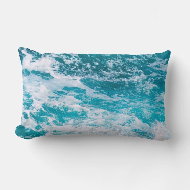 Blue Ocean Waves Lumbar Pillow (Front)
