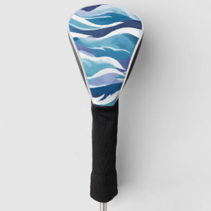 Blue Ocean Waves Modern Simplistic Watercolor Golf Head Cover