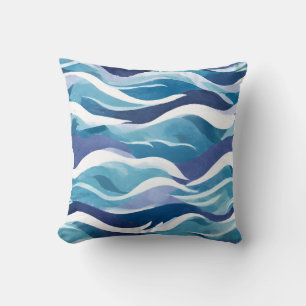 Blue Ocean Waves   Modern Simplistic Watercolor  Throw Pillow