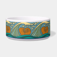 Blue Ocean Waves Nautilus Seashell Pattern Nouveau
