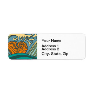 Blue Ocean Waves Nautilus Seashell Pattern Nouveau