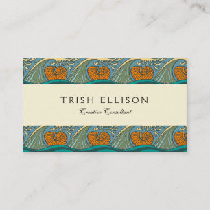 Blue Ocean Waves Nautilus Seashell Pattern Nouveau Business Card