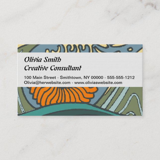 Blue Ocean Waves Nautilus Seashell Pattern Nouveau Business Card (Front)