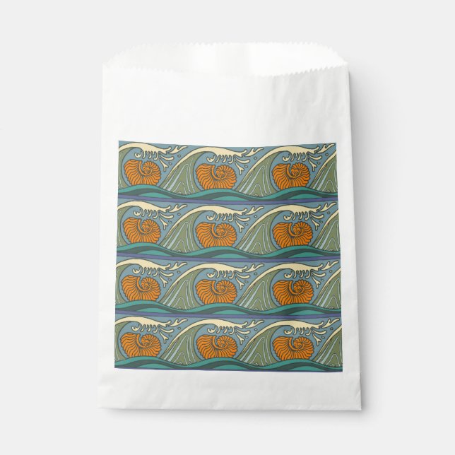 Blue Ocean Waves Nautilus Seashell Pattern Nouveau Favour Bag (Front)