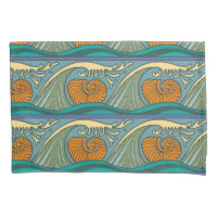 Blue Ocean Waves Nautilus Seashell Pattern Nouveau