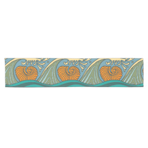 Blue Ocean Waves Nautilus Seashell Pattern Nouveau Short Table Runner