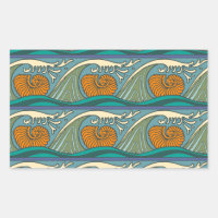 Blue Ocean Waves Nautilus Seashell Pattern Nouveau