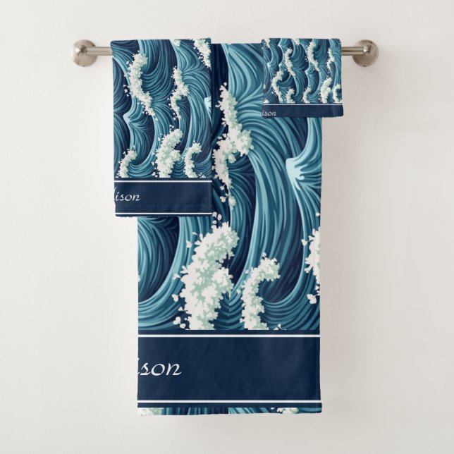 Blue Ocean waves nom personnalisé motif (En situation)