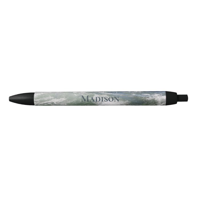 Blue Ocean Waves Personalized Black Ink Pen (Front)
