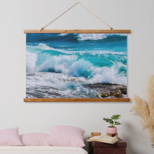 Blue Ocean Waves & Rocks Hanging Tapestry