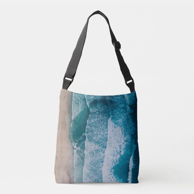 Blue Ocean Waves Sandy Beach Crossbody Bag (Front)