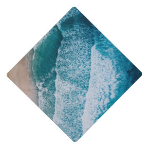 Blue Ocean Waves Sandy Beach Graduation Cap Topper