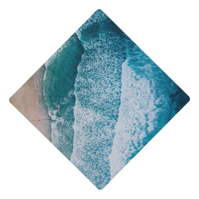 Blue Ocean Waves Sandy Beach Graduation Cap Topper (Front)
