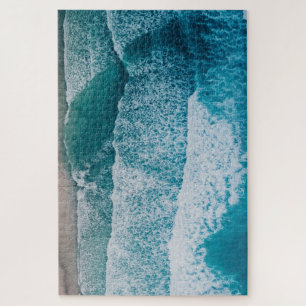 Blue Ocean Waves Sandy Beach Jigsaw Puzzle