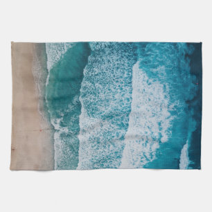 Blue Ocean Waves Sandy Beach Kitchen Towel
