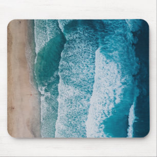 Blue Ocean Waves Sandy Beach Mouse Pad