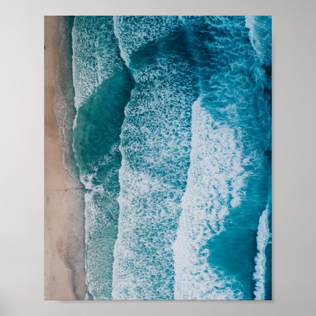 Blue Ocean Waves Sandy Beach Poster (Front)